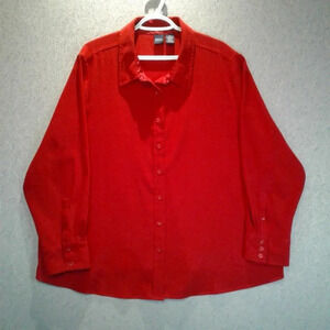 Basic Editions Woman's Red Velour Button Down Polyester Shirt  Top Size 2X